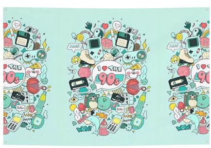 Banner mit Aufschrift I Love The 90s Illustration, für alle Jahreszeiten, 120 x 180 cm, für Hochzeit, Party, Weihnachtsdekoration