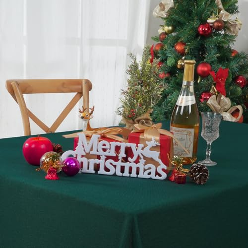 Yrendenge Green Linen Christmas Tablecloth - Water and Wrinkle Resistant, Washable - Kitchen Party Decoration, 55x95in (140x240cm)