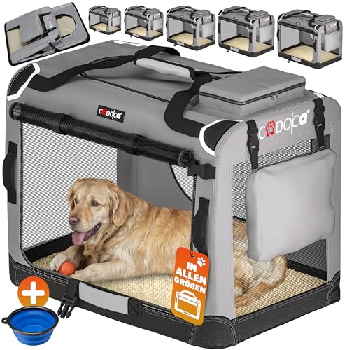 CADOCA® Hundebox faltbar Transportbox XXXL 101x70x70cm robust atmungsaktiv Transporttasche Auto Rückbank Haustiertransportbox Hundetragetasche Grau