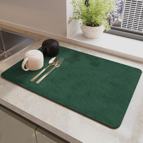 Dish Drying Mat for Kitchen Counter, 40*50 cm Super Absorbent Coffee Machine Mat with Non-Slip Rubber Backed, Kitchen Draining Mat for Dish Rack & Coffee Bar (Green, 40*50 cm)