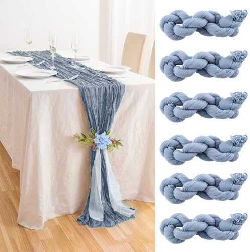 6 Stück Seihtuch Tischläufer blau,Rustikaler Gaze 90 x 300cm,Boho Cheesecloth Tischläufer Hochzeit Tischdecke,Salbeigrüne Seihtuch-Tischläufer,RustikaleSalbeigrüne Tischdecke,Käsetuch Boho Tischläufer