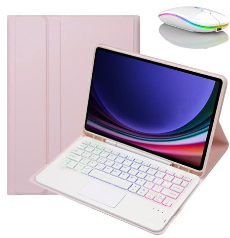 JZCZMCE Custodia con Tastiera per Samsung Galaxy Tab A8 10.5'' 2022, Tastiera Retroilluminati Wireless Staccabile con Supporto per Matita, Sottile Cover Folio con Mouse Bluetooth,Rosa