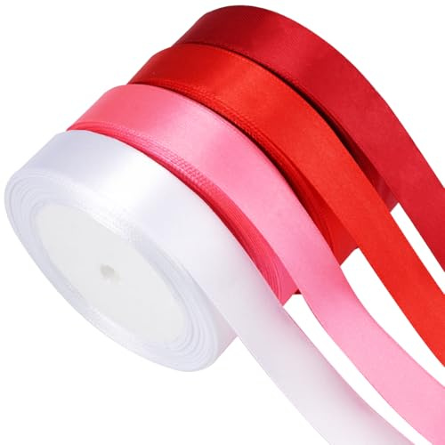 4 Rollen Geschenk Band Set, Geschenkband Satin Geschenkband Weihnachten Rot 88m x 20mm Gift Ribbon Geschenke Band Satinband Stoffband für Weihnachten Geschenk Hochzeit Geburtstag Party