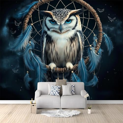 Vlies Tapeten 200 x 140 cm moderne Fototapete Tier Eulen Traumfänger wandbild Tapete Schwarz Art Fototapete Deko für Mädchen und Jungen Schlafzimmer Wohnzimmer Kinderzimmer Wand
