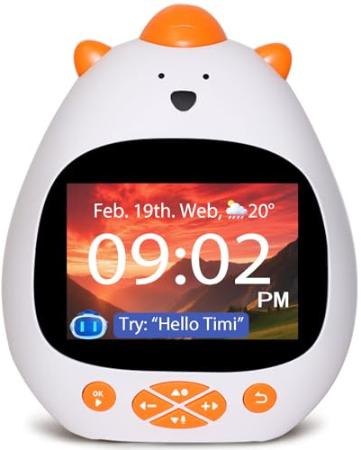 KSAAO AI Voice-Controlled Smart Kids Alarm Clock, Sleep Trainer, ok to Wake Clock, Kids Clocks for Kids bedrooms, White Noise Sound Machine Timer Cool Stuff Robot Toys for Boys and Girls