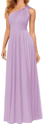 Vestido de dama de honor de princesa con un hombro descubierto, vestido de gasa formal, vestido de fiesta de noche, ZM160, Lila, 38