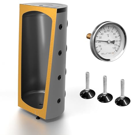 SUNEX® Pufferspeicher 500L für Heizung und Warmwasser, ohne Wärmetauscher, bis 95°C, 3 bar, mit Wärmedämmung, Boiler, Warmwasserboiler, Warmwasserbereiter