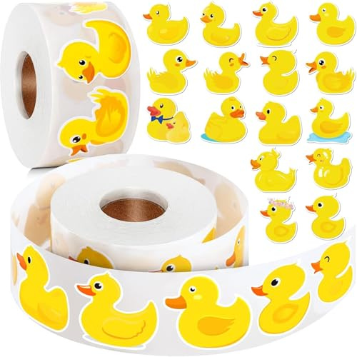 1200 Pcs Cartoon Duck Stickers, Cute Rubber Yellow Duck Roll Stickers | Excellent Present for Ducks Birthday Meeting Favor Laptops Water Bottles Notebook Decorations