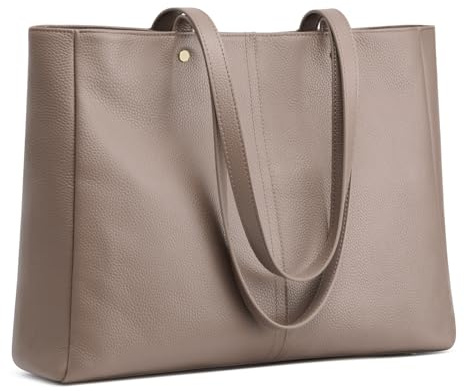 Kattee Women’s Soft Leather Work Tote Shoulder Bag,Large Capacity Designer Satchel Handbags with Luggage Sleeve, Khaki