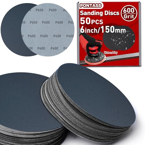 50 Pcs 6 Inches Sanding Discs, Grit 600 Round Wet and Dry Disc Hook and Loop Flocking Disc Waterproof Sandpaper Silicon Carbide for Random Orbital Sander, Sandpaper for Polishing Wood, Car, Jewelry