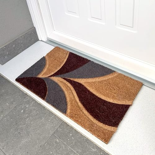 Casa Service VIDOR Zerbino Cocco Naturale Sagomato Mezzaluna 40x70 cm Fondo Gomma PVC per ingresso Resistente Lavabile Antiscivolo (C - Leave)