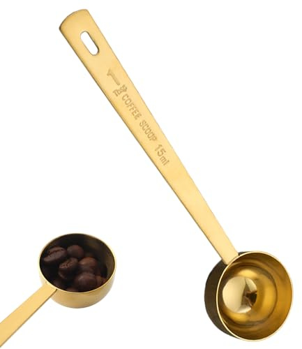 KinetiCore Gold Finished Stainless Steel Measuring Spoon, 15ml Long Handle Design for Coffee, Collagen Supplements & Wellness Rituals