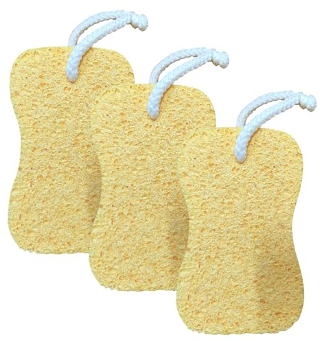 Natural Sponge for Kitchen - Natural Wood Pulp Cleaning Sponges, Pack of 3 Cellulose Cotton Scouring Sponges for Cleaning Countertops, Dirt Disposal, Dishwasher, Ba Room