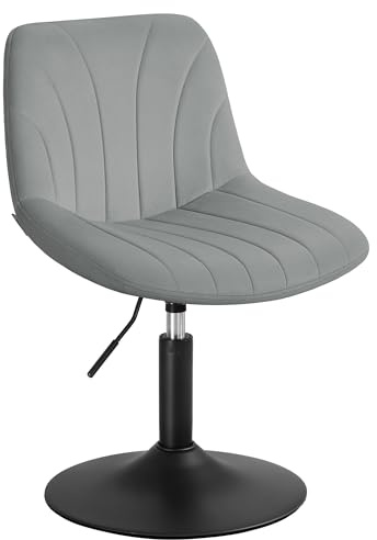 VASAGLE Schminkhocker, mit Rückenlehne, höhenverstellbar, Samt-Bezug | Schminkstuhl, um 360° drehbar, für Schlafzimmer, Esszimmer, Taubengrau und Mattschwarz, TYRA Kollektion LJB160GD01