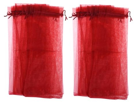 FIXOSHEE 20 Stück Teiliges Weinflaschen geschenktüten aus Organza mit Kordelzug Transparente Lange Beutel in Weinrot Wiederverwendbare Verpackung für Hochzeiten Partys und Festliche