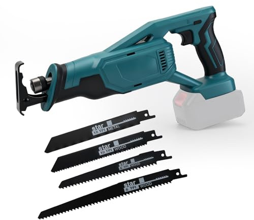 Scie Sabre Sans Fil Compatible avec Makita 18V batterie, moteur sans balais 0-3200SPM, Mit 4 Lames de Scie, Scie sabre Vitesses Réglables, Scie Alternative pour bois, métal, plastique, branches