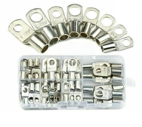 Eawfgtuw For 70Pcs Copper Tube Terminals Battery Welding Cable Lug For Ring Crimp Connector Kit with Weather Resistance and Flame Retardant for AC/DC Electrical