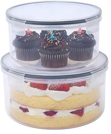 Punorric 2PCS Trifle Bowl, Plastic Bowls with Locking Lids, Clear Trifle Dish for Kitchen, Dessert Serving Dish for Dessert, Cake, Salads and Pudding, Dishwasher Safe (1.8L + 2.6L)