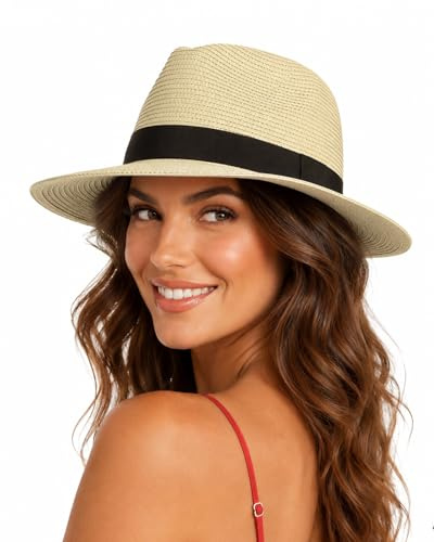 Zylioo XL/XXL Sun Hats Big Heads Straw Hats for Men Women Summer Hat UV Protection Panama Beach Hat for Holiday Vacation Travel Outdoor Beige