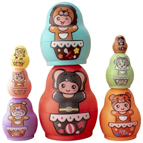 AwnsIMfreien Matroschka-Puppen, russische Puppen für Kinder, 8 Stück, stapelbar, für Kleinkinder, niedliche russische Holzpuppe, pädagogische Cartoon-Matroschka-Puppe (zufällige Farbe)