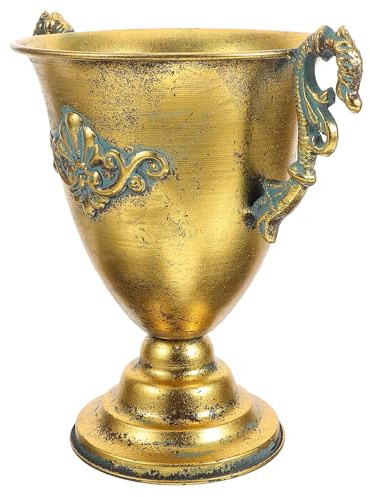 LALAFINA Vintage Metal Urn Planter Vase with Pedestal, Retro Gold Iron Flower Holder for Home Decor and Centerpiece, Wedding Banquet Table Display
