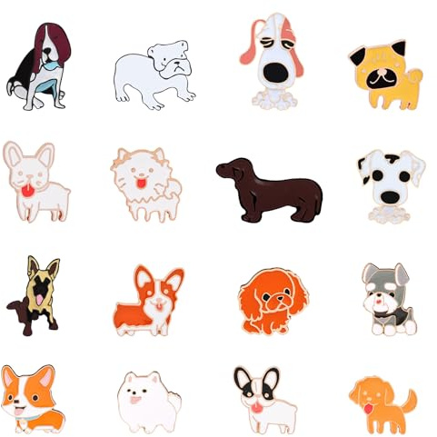 Sxutop 16 Piezas Broches Esmalte de Perro Pins Insignia de Metal