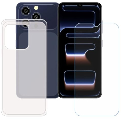 BMPNLSZ Funda para Oukitel C17 2026 Screen Protector, Translúcido Suave Silicona TPU Canica Carcasa Caso Case + Cristal Templado Film Vidrio (6,52)