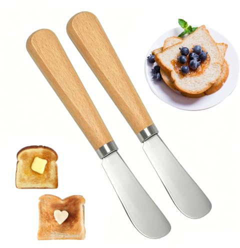 2 Pcs Acacia Wood Butter Knife ,butter knife spreader,heated butter knife | Elegant Stainless Steel Spreader for Scones, Toast,Pastry,Charcuterie & Afternoon Tea (17cm, Hand-Finished)