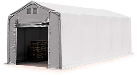 TOOLPORT Lagerzelt Zelthalle 4x10 m mit Hochziehtor - durchgehende PVC Plane 850 N - Wasserdicht 3m Seitenhöhe