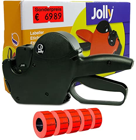 Preisauszeichner Set Jolly H6 inkl. 5 Rollen 21x12RE Preisetiketten - leucht-rot permanent | Aufdruck: Sonderpreis | HUTNER