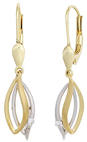 Jobo Damen-Ohrringe hängend aus 14 Karat 585 Gold Bicolor mit 2 Diamanten