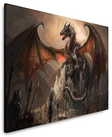 Paul Sinus Art dunkler Drache 180 x 120 cm Inspirierende Fotokunst in Museums-Qualität für Ihr Zuhause als Wandbild auf Leinwand in XXL Format