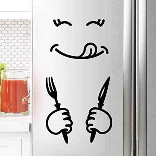 wall4stickers Sonrisa Etiqueta engomada del refrigerador Divertido Vinilo Etiqueta de la Pared decoración calcomanía Mural Cocina Tenedor Cuchillo Restaurante Bar Pub Comer