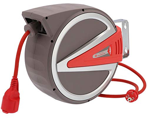 Fjäderdragskabel rulle 15 m 3 x 2,5 mm² IP44 230 volt automatisk väggavrullning kabeltrumma