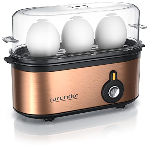 Arendo - Edelstahl Eierkocher Threecook - Egg Cooker - EIN AUS-Schalter - Wählbarer Härtegrad - 210 W - 1-3 Eier - GS - BPA-frei