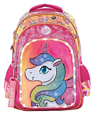 Footy Zaini scolastici, zaino per bambini, design con materiale impermeabile e resistente, zaino unicorno rosa, zaino scuola bambina con paillettes e luci by, Unicorno rosa, L, Casual