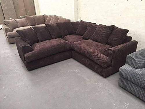 Jasper Jumbo Cord Corner Sofa Suite Chocolate Brown (RIGHT HAND SID)