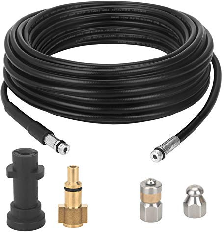 STYDDI Rohrreinigungsschlauch Set für Kärcher K2,K3,K4,K5,K6,K7, Abflussreiniger Schläuche mit Düsen Starr + Rotierend, Hochdruckreiniger Schlauch für Abfluss Reinigen inkl. Adapter, 30m, 180bar