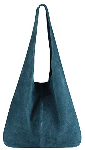 OBC Made IN Italy Damen Leder Hand-Tasche METALLIC Shopper Schultertasche Hobo-Bag Henkeltasche Beuteltasche Silber