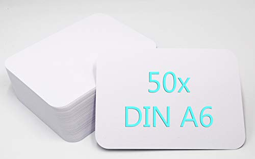 DIN A6 Postkarten Karteikarten Set Blanko zum Selbstgestalten Wahlweise mit Umschlägen und runden Ecken (weiss matt rund 350g/m², 50 Karten ohne Umschläge)