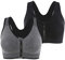 Leezepro - Reggiseno sportivo Post-operatorio da donna, con cerniera, reggiseno push up, corsa, imbottiture rimovibili per fitness, jogging, yoga, corsa, Nero e grigio., S