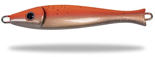 Rhino Premium Big Head Pilker Angelköder für das Meeres-Angeln Kunstköder für große Tiefen in Norwegen in klassicher Form, scharfe und stabile Drillings-Angelhaken, orange/Silber, 400 g