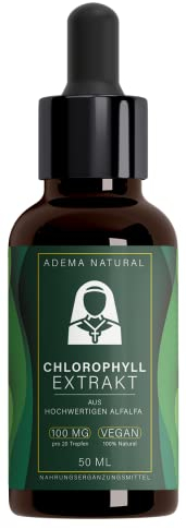 Adema Natural® - Chlorophyll Extrakt Tropfen - Extrem grünes flüssiges Liquid - Vegan - Natürlich und Hochdosiert - flüssig Konzentrat aus reinem Alfalfa - 50 ml Inhalt