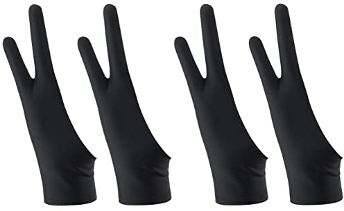 LATRAT 4 Stück Zwei Finger Handschuh, Elastisch Verdickungs Antifouling Handschuh, für die Rechte und Linke Hand Freihand ung Grafiktabletts (Schwarz)