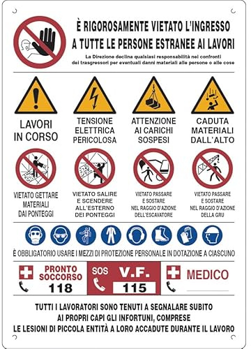 NEW CARTELLO direzione lavori - norme generali di prevenzione infortuni + segnali di avviso - Pannello in Polionda o Pannello in Forex (PANNELLO IN POLIONDA 100X70 CM)