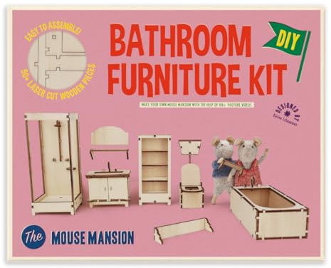 Sam & Julia - Bausatz Badezimmermöbel – Puppen-Möbel 1/12 fürs Puppenhaus oder für die Puppenstube zum selber basteln – Bastel-Set enthält: Mini-Toilette, Dusche, Bad, Schrank und mehr