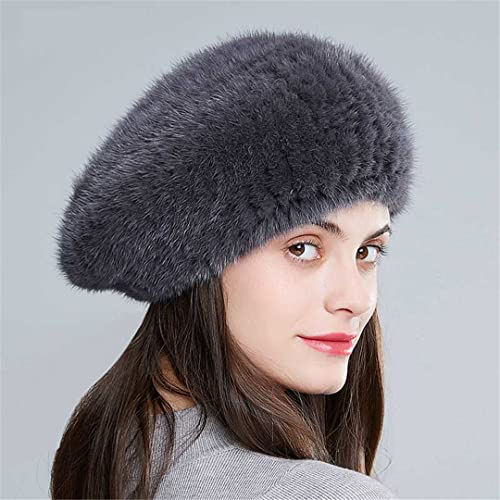 Winter-Baskenmütze aus natürlichem Pelz, gestrickte Baskenmützen für Damenmützen mit Strasssteinen