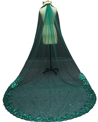 Bridal Veil, 3 Meter einlagige Spitze unten grüner Tüll-Brautschleier 3 m lange Brautschleier