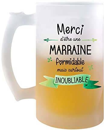 Planetee Chope Merci Marraine Inoubliable Femme | Verre à bière Pinte Idée Cadeau Anniversaire Noël Famille