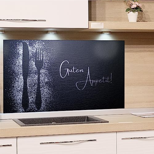GRAZDesign Spritzschutz Küchenrückwand Glas Küche für Herd & Küchenspüle, Grau Guten Appetit Glasplatte Rückwand Küchenwand Wandschutz | 60x40cm